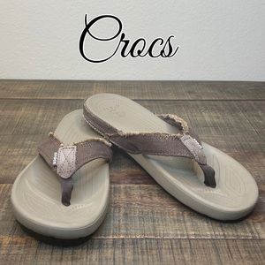 CROCS DISTRESSED MUSHROOM ESPRESSO THONG FLIP FLOP